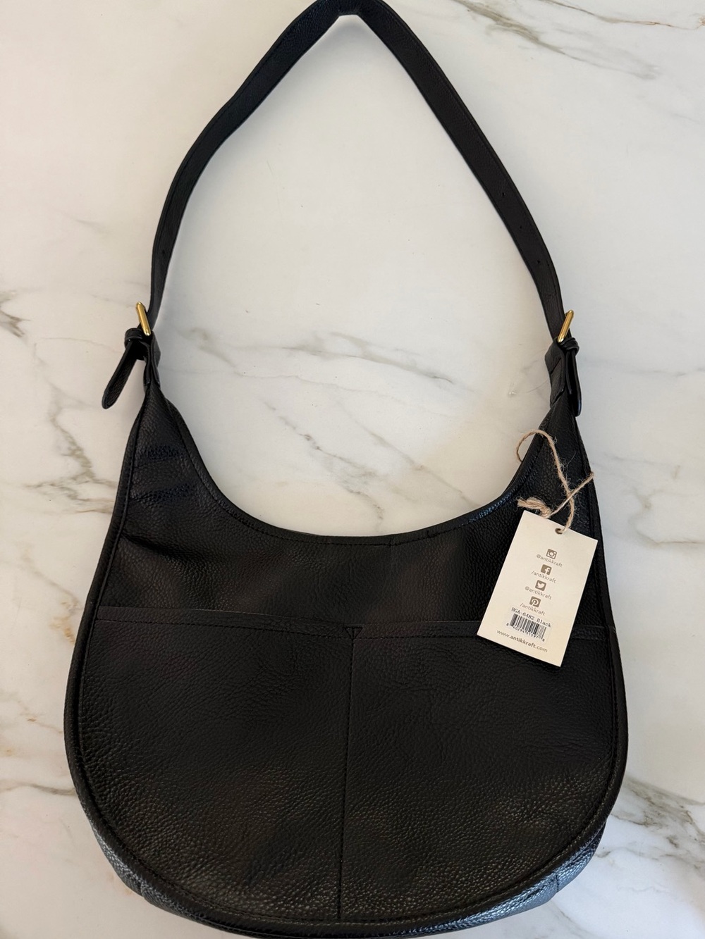 Antik Kraft Genuine Leather Black Pebbled Hobo Shoulder Bag NWT